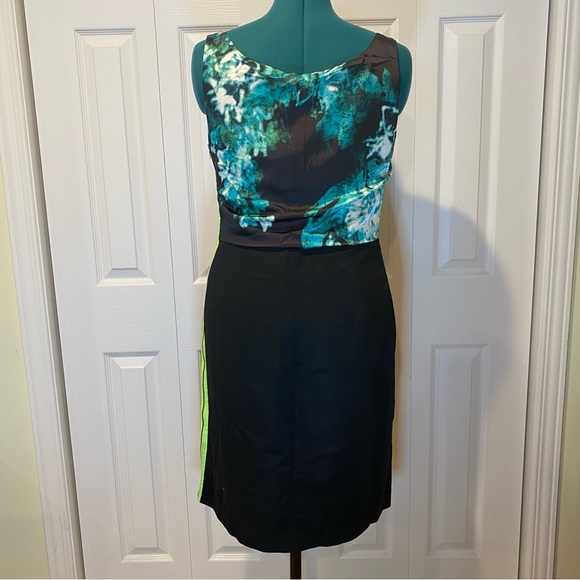 TAHARI Satin Neon Zipper Accent Office Professional Dress. Size 14 - Picture 10 of 16